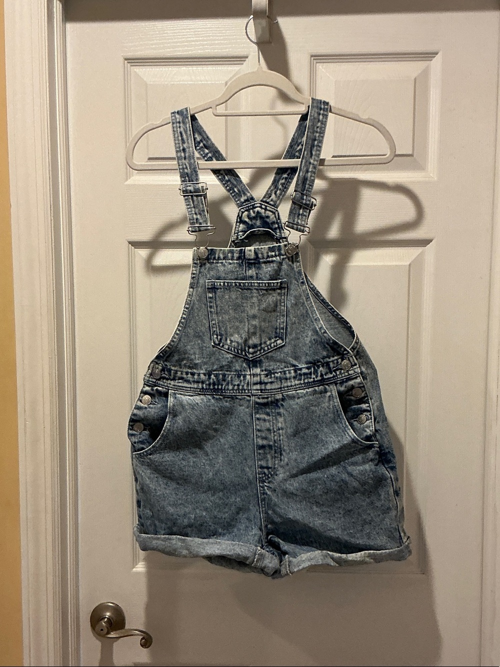 SHEIN Light Blue Acid Wash Denim Short Overalls